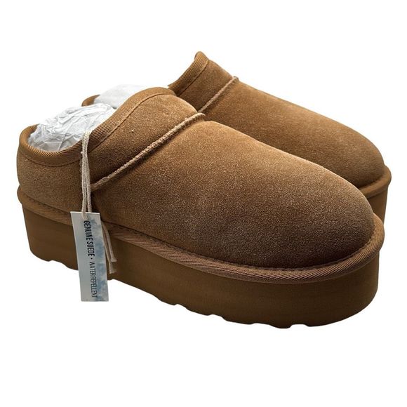 CUSHIONAIRE Women's Genuine Suede Cozy Mule Platform 8.5 CHESTNUT - Picture 1 of 7